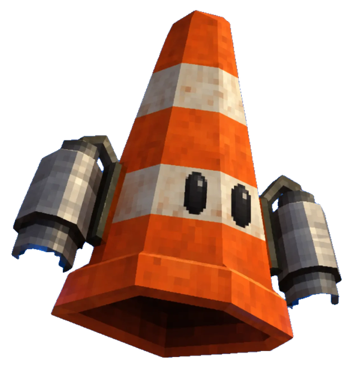 Air Cone, an orange and white traffic cone with two jet engines strapped to its sides
